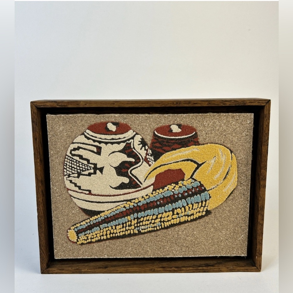 Vintage Native American Sand Art Corn Pottery – Rainbow Way Framed 1979